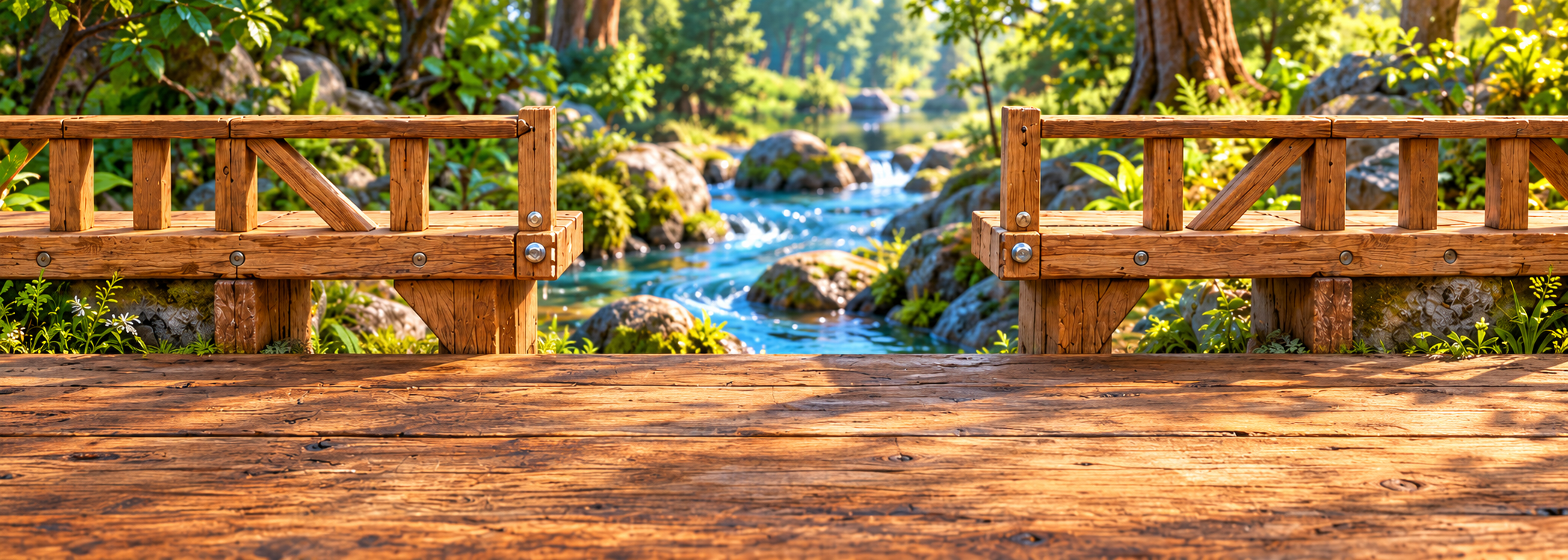 Longueurs et mesures : Réglo et le pont des mesures — Maquette de pont en bois avec deux repères à mesurer